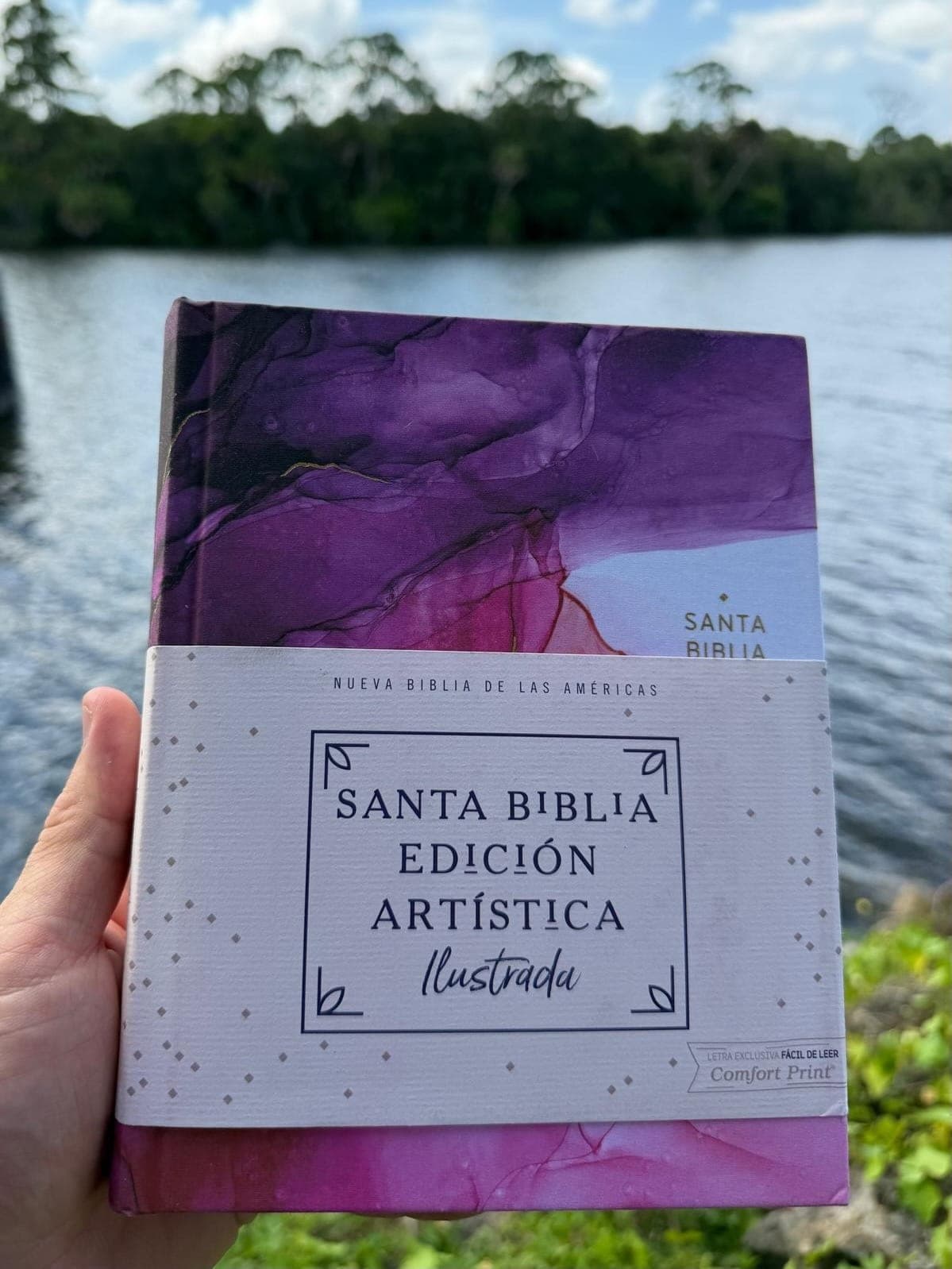 Santa Biblia Edición Artística Ilustrada con portada en acuarela morada